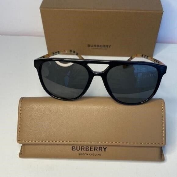 Authentic- New - Burberry Men's Black/Light Havana Square Sunglasses 56mm - Picture 3 of 9